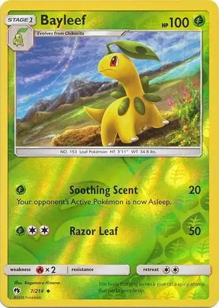 Lost Thunder Bayleef #7/214 reverse holo